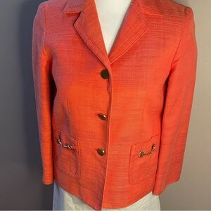 Talbots 2 Petite Orange Peach Blazer with Gold Accents EUC paisley lining